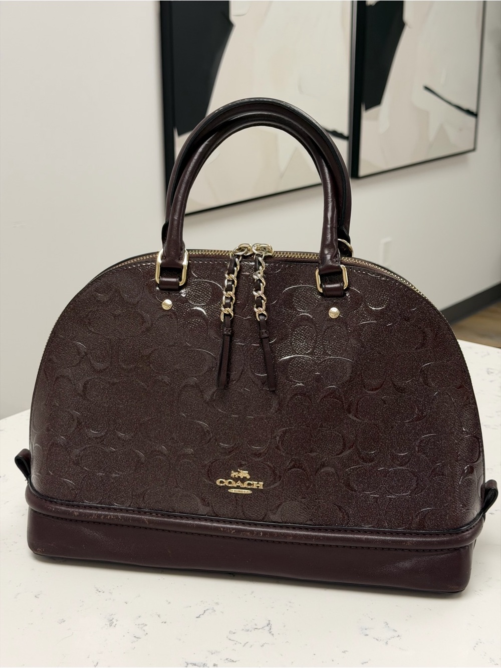 COACH Limited Edition Sierra Dome Satchel Patent Glitter Oxblood - Picture 1 of 11